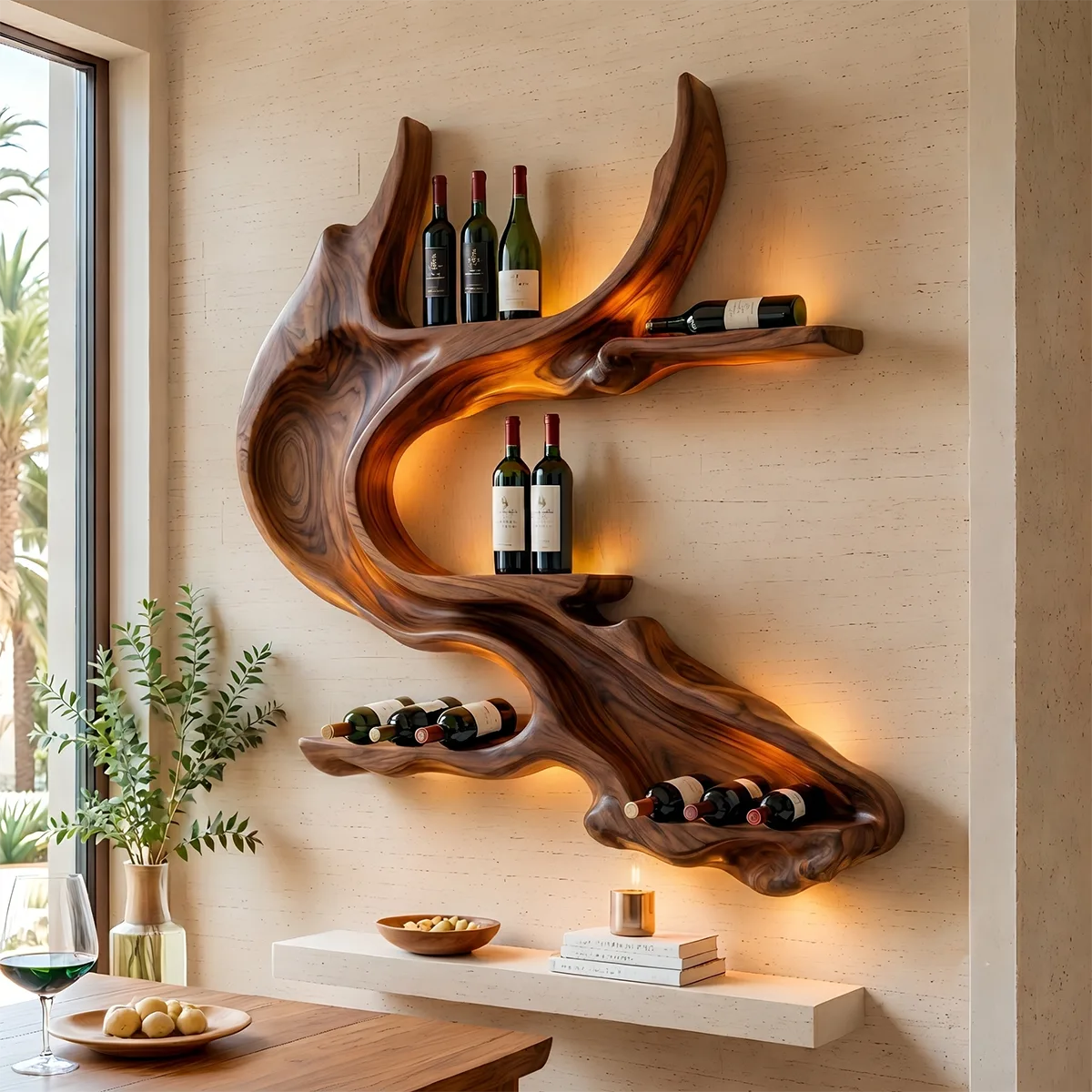 Rootwave Live Edge Solid Wood Wall Wine Holder for Home Bars TT006-5020
