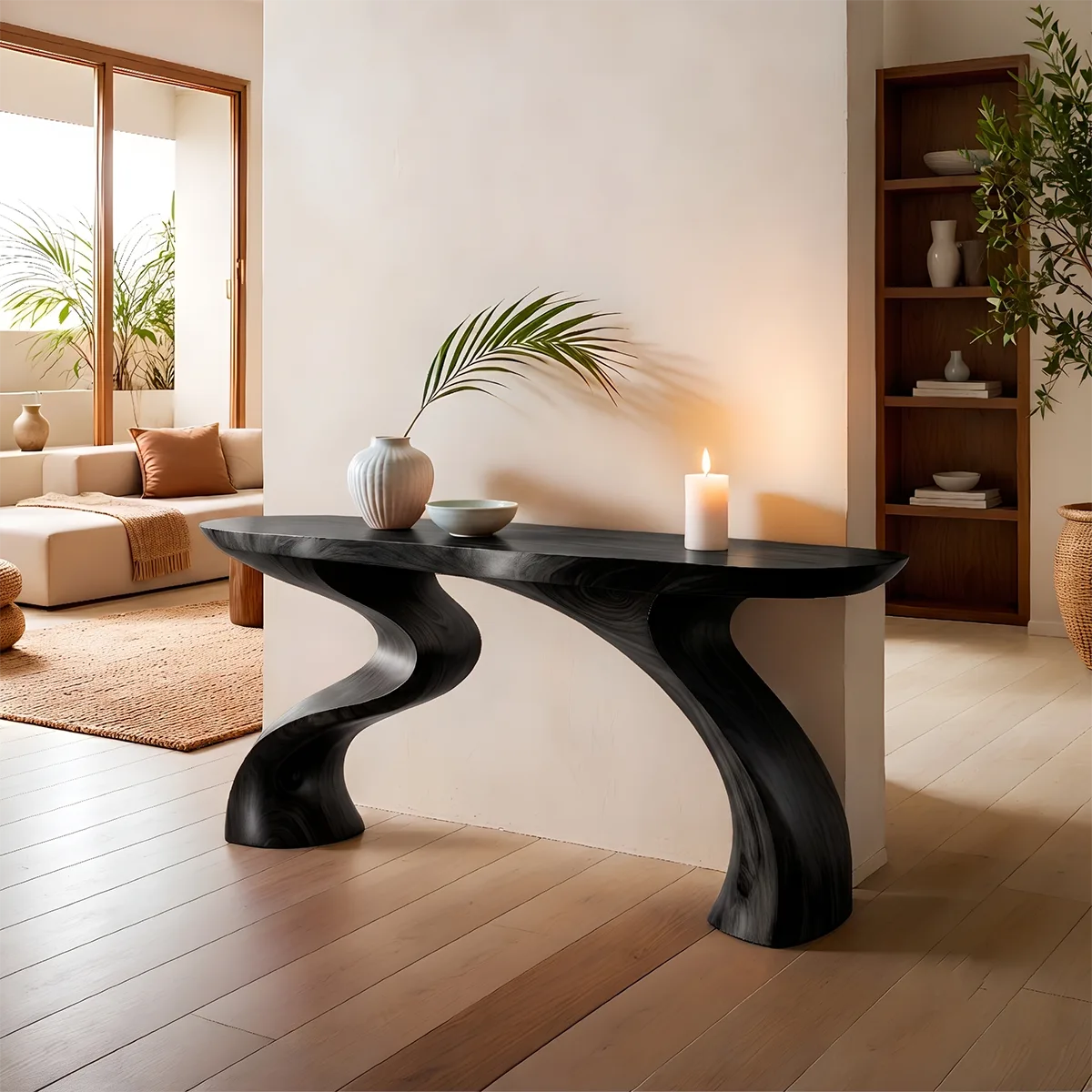 Modern Sculptural Console Table | Solid Wood Organic Entryway Hallway Accent Table TT006-3072