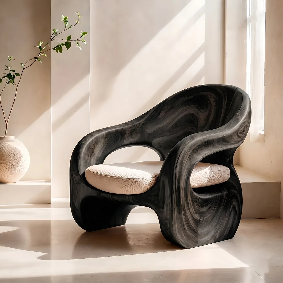 Organic Sculptural Solid Wood Lounge Chair | Handcrafted Curved Wooden Accent Chair TT006-8559