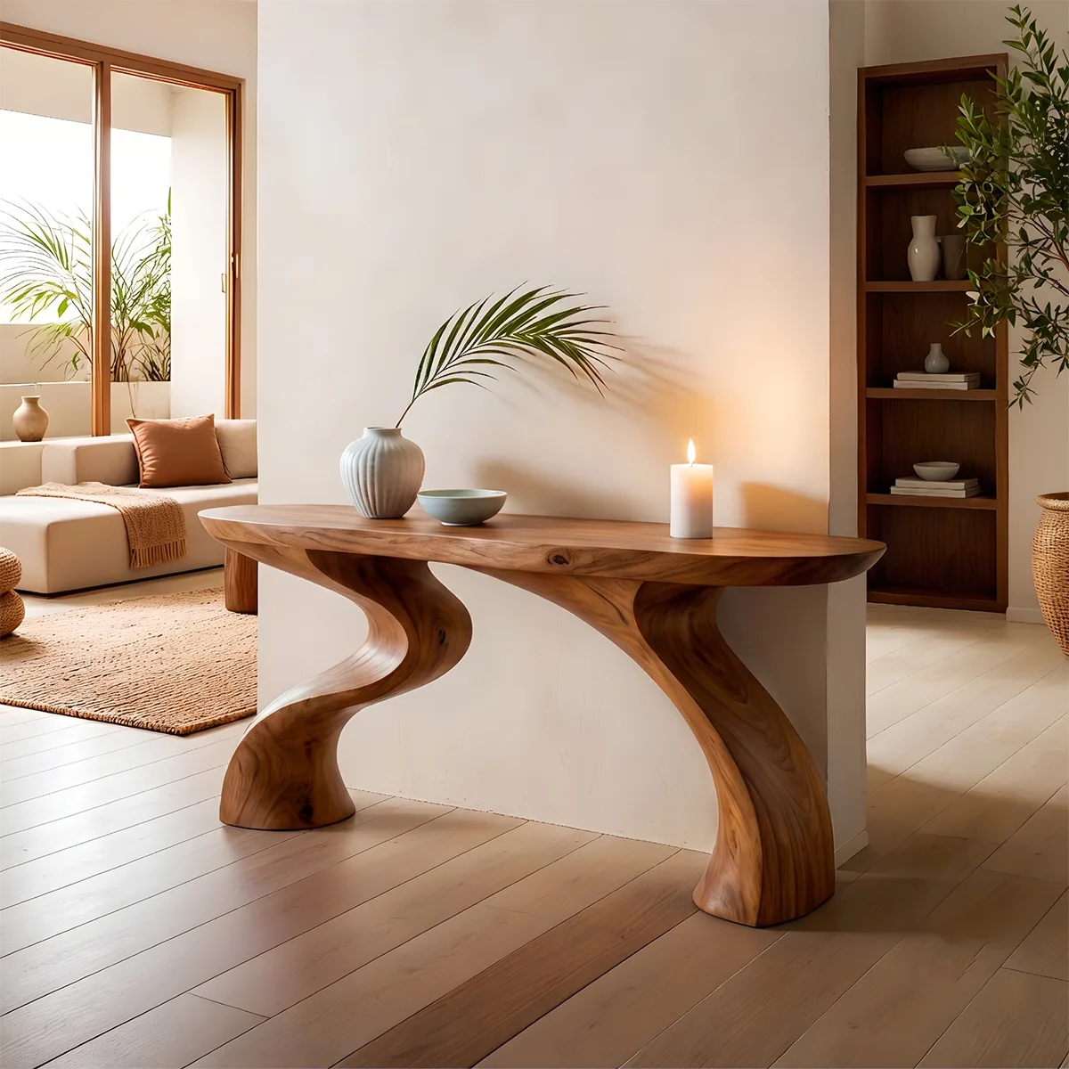 Modern Sculptural Console Table | Solid Wood Organic Entryway Hallway Accent Table TT006-3072