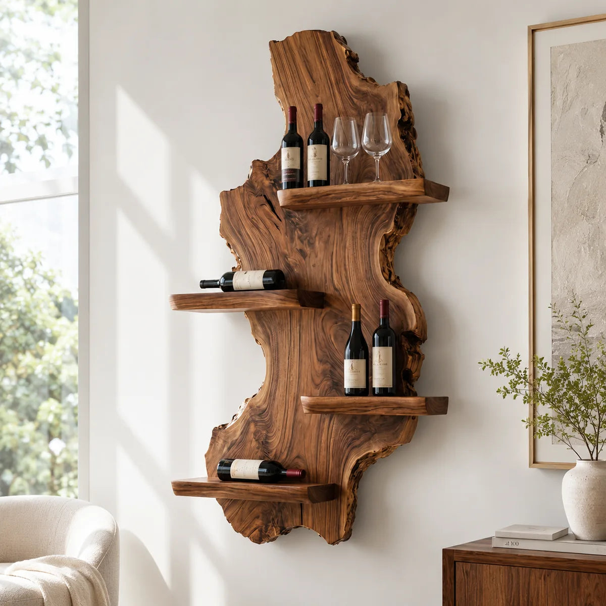 Timber Cascade Live Edge Solid Wood Wall Wine Rack for Home Bars & Wine Lovers TT006-2338