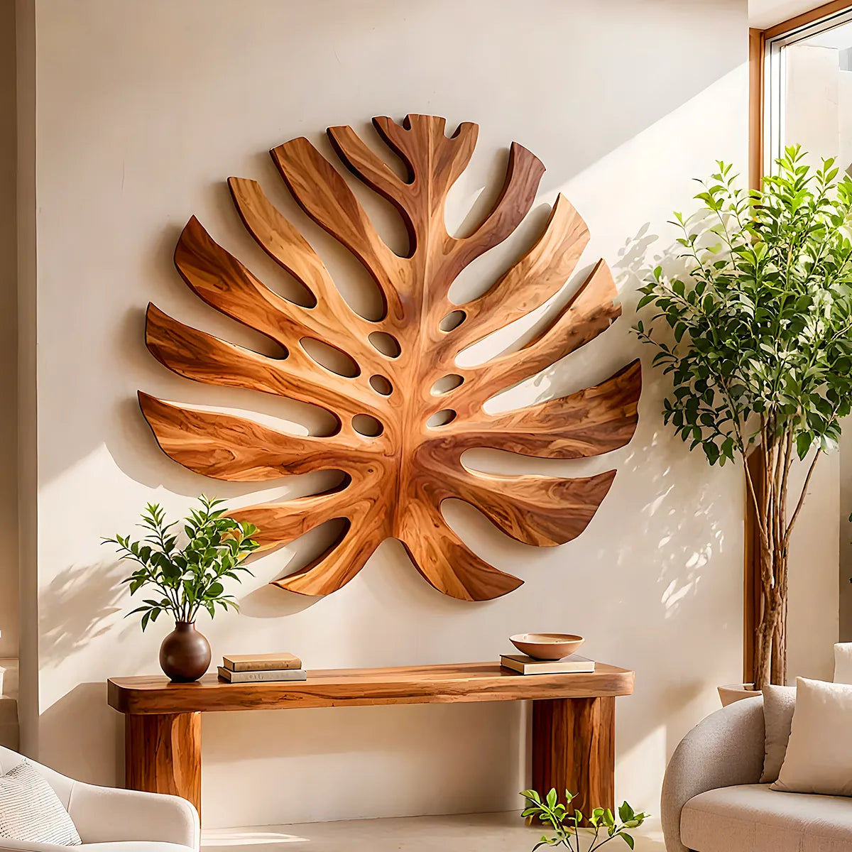 Large Monstera Leaf Wood Wall Art | Botanical Wooden Wall Decor for Bedroom, Living Room & Modern Home TT006-3388