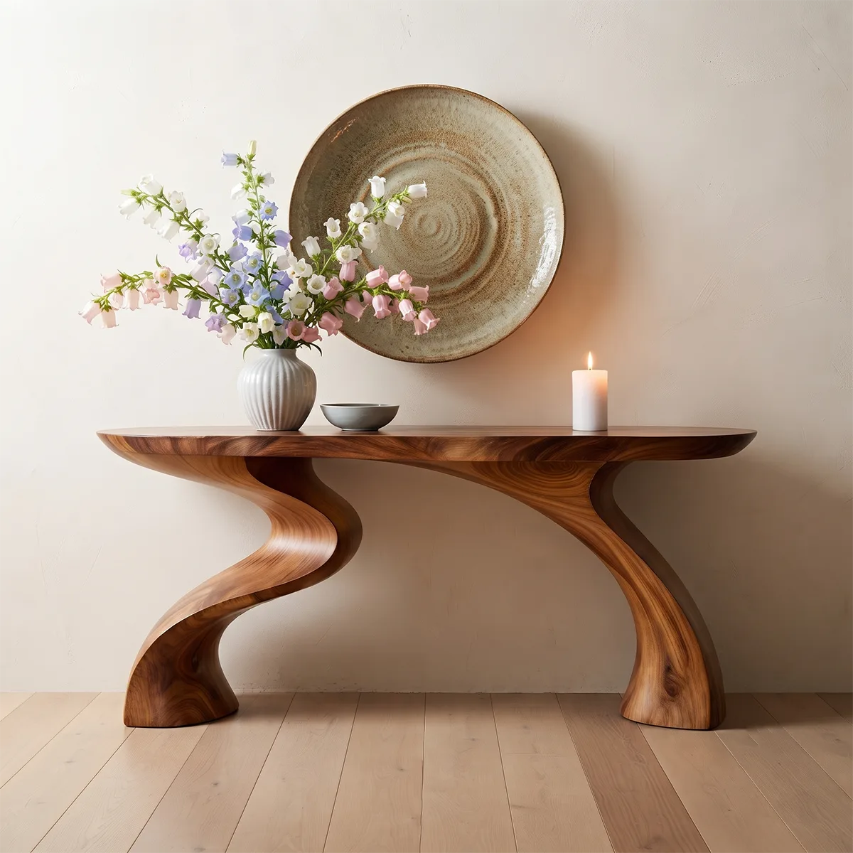 Modern Sculptural Console Table | Solid Wood Organic Entryway Hallway Accent Table TT006-3072