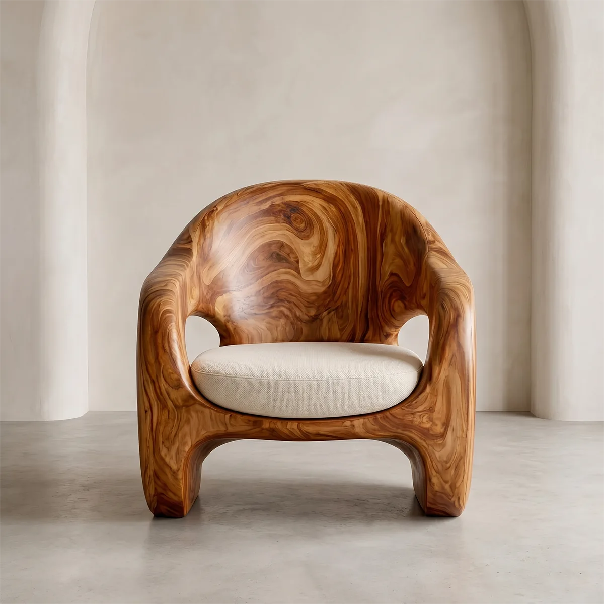 Organic Sculptural Solid Wood Lounge Chair | Handcrafted Curved Wooden Accent Chair TT006-8559