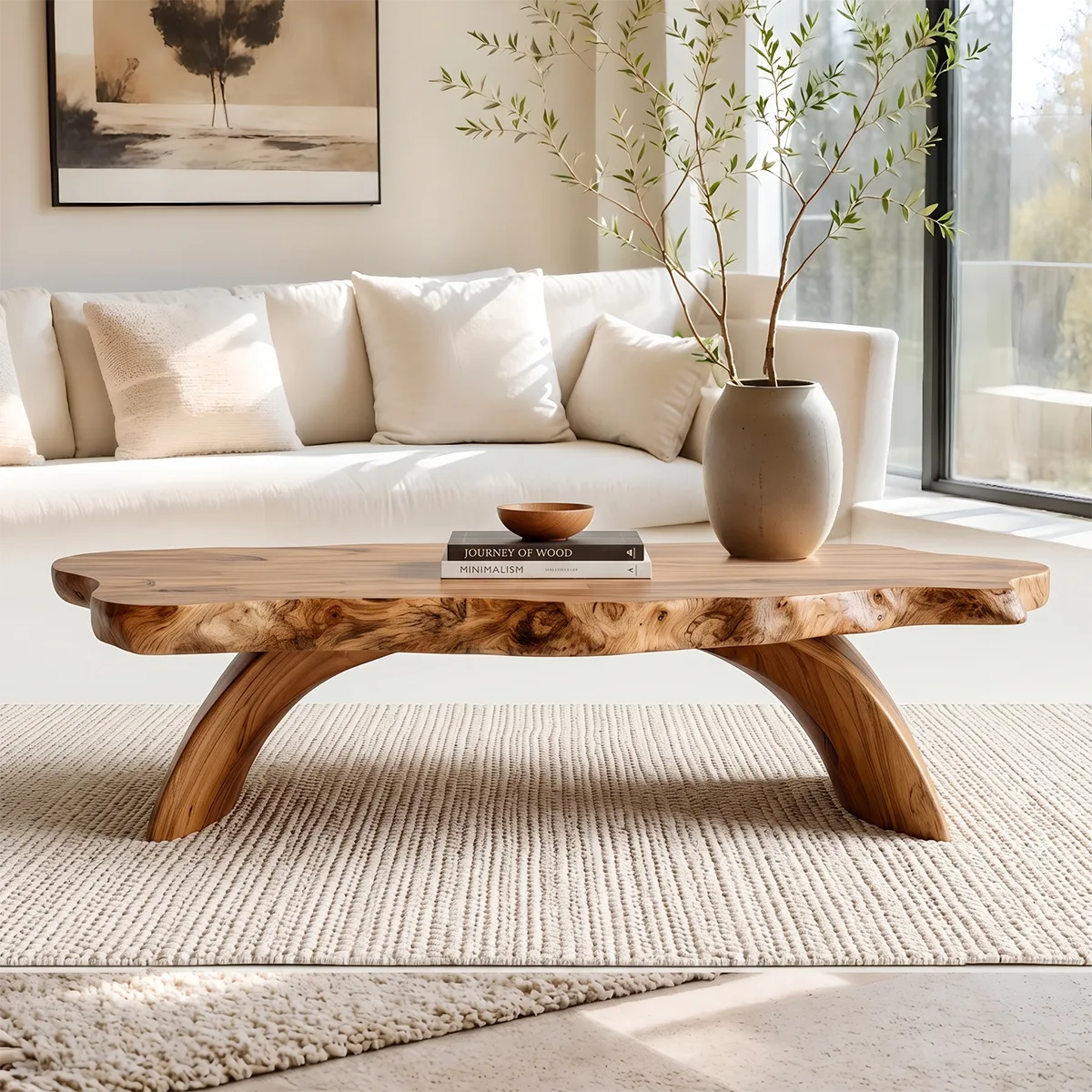 Live Edge Coffee Table | Organic Solid Wood Slab Center Table for Living Room TT006-7391