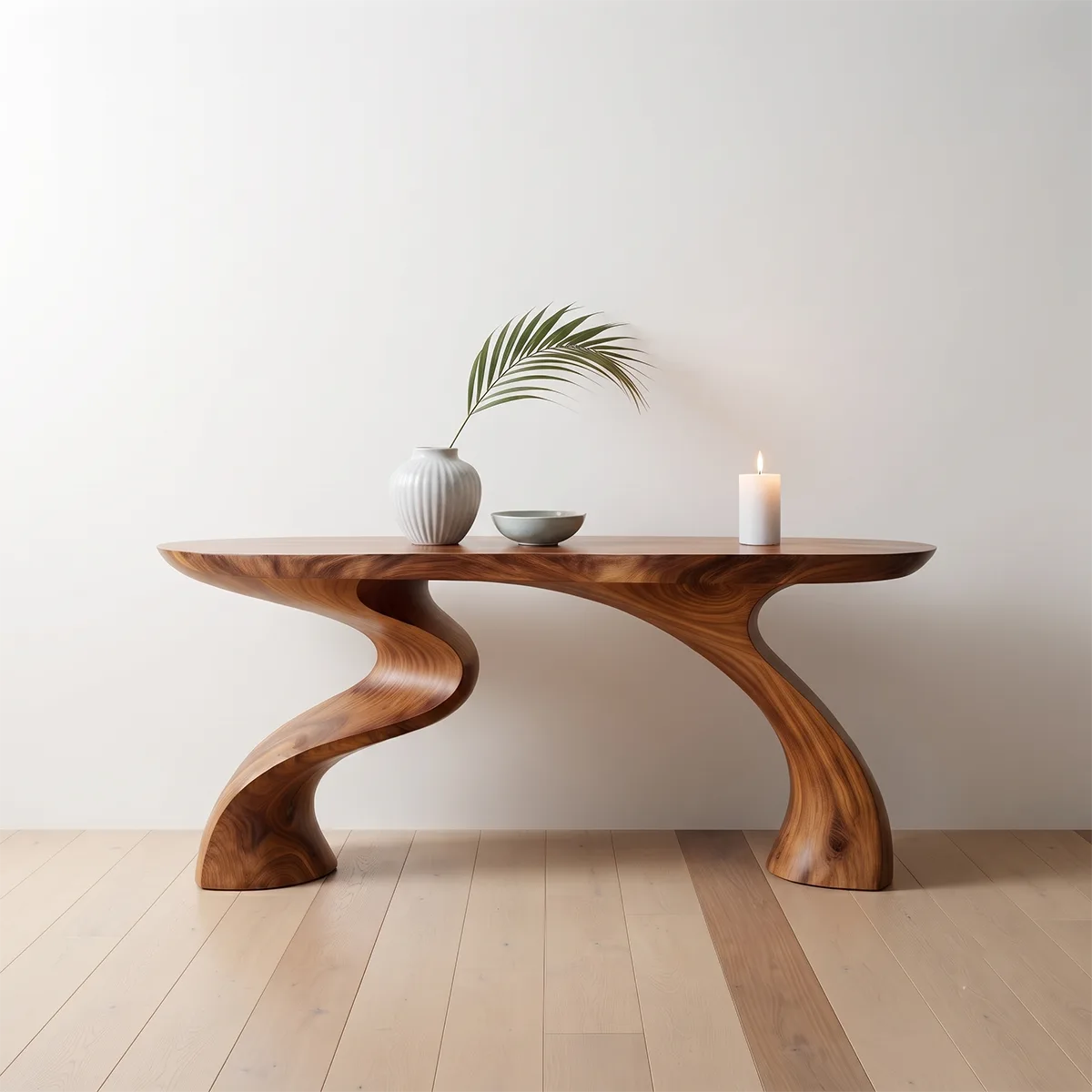 Modern Sculptural Console Table | Solid Wood Organic Entryway Hallway Accent Table TT006-3072