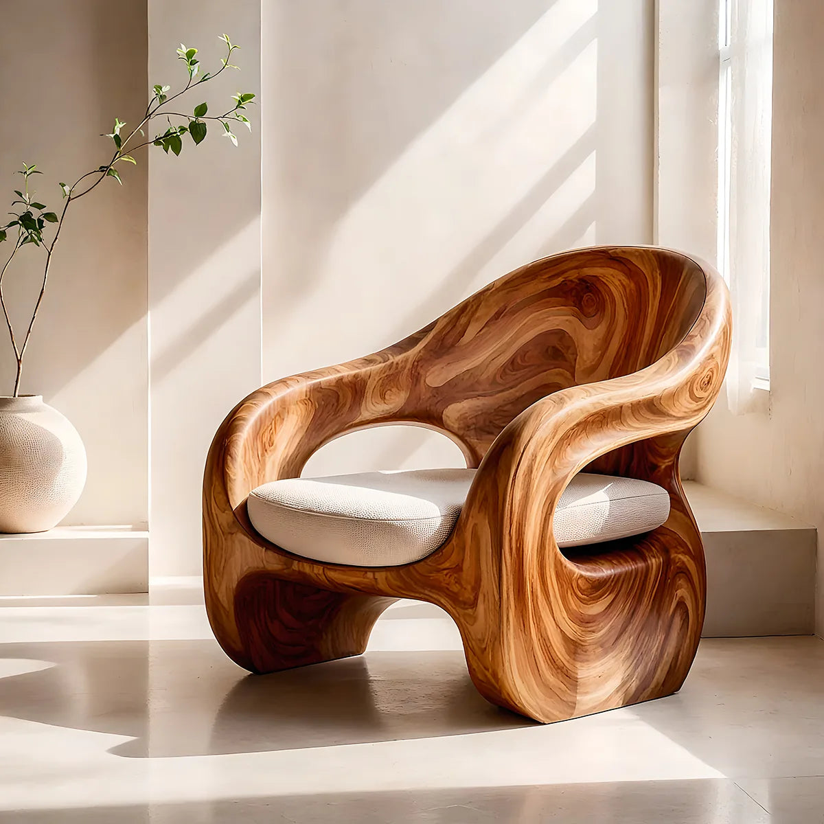 Organic Sculptural Solid Wood Lounge Chair | Handcrafted Curved Wooden Accent Chair TT006-8559