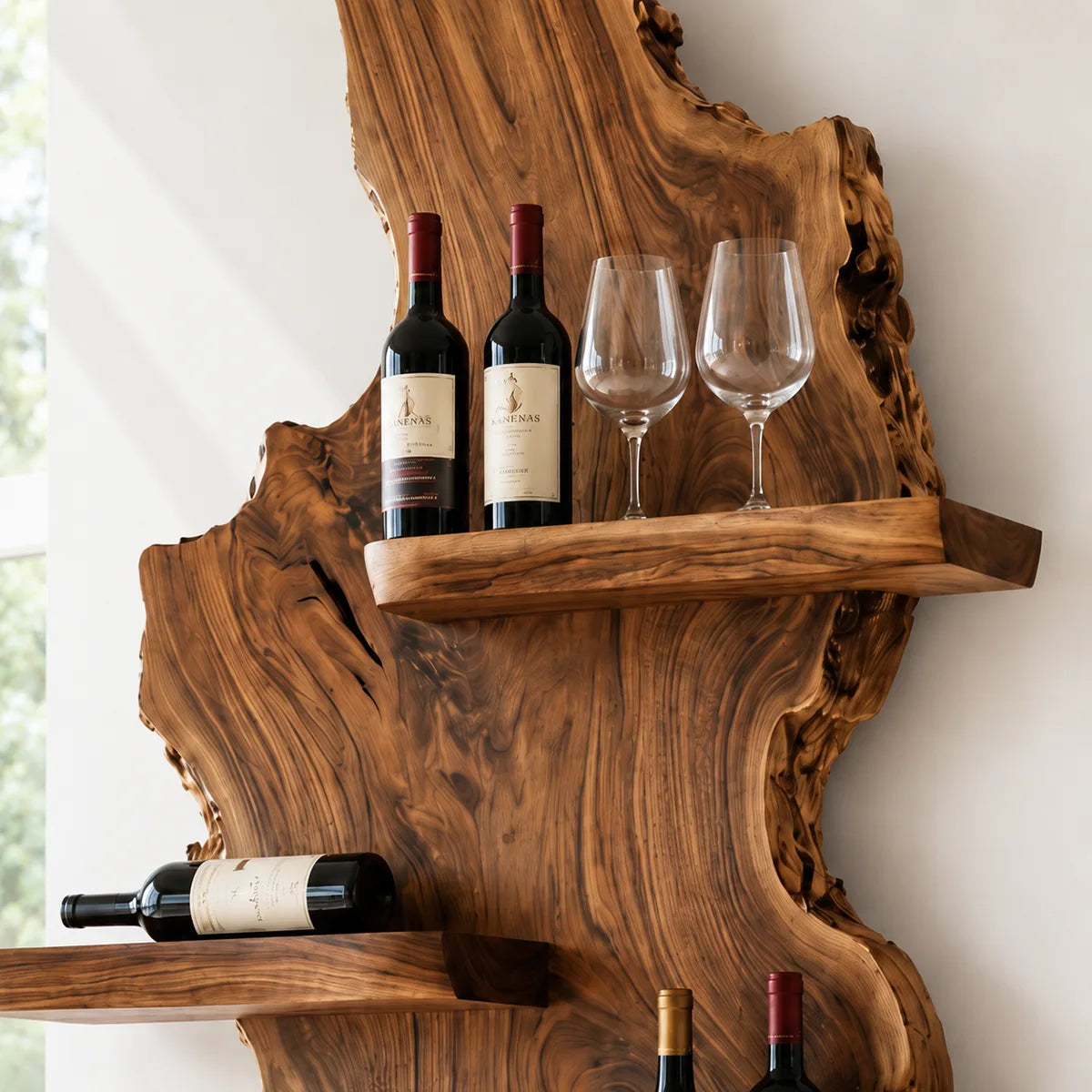 Timber Cascade Live Edge Solid Wood Wall Wine Rack for Home Bars & Wine Lovers TT006-2338