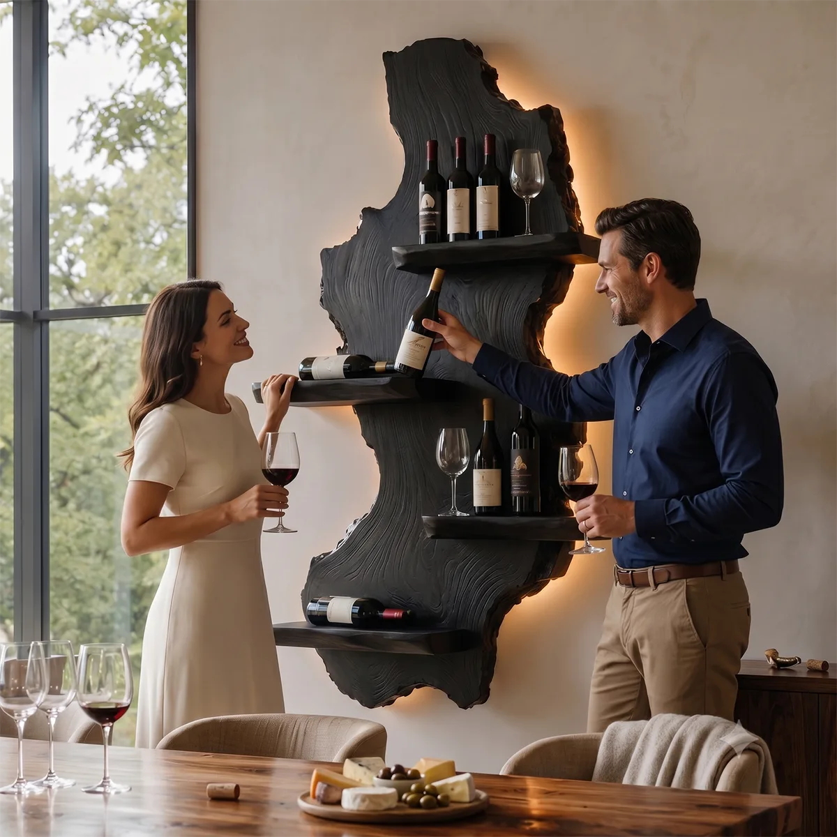Timber Cascade Live Edge Solid Wood Wall Wine Rack for Home Bars & Wine Lovers TT006-2338