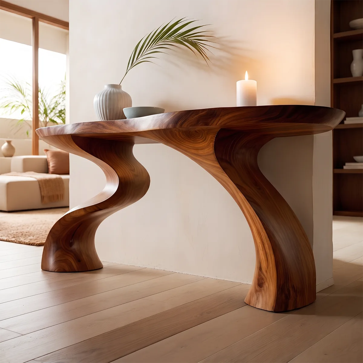 Modern Sculptural Console Table | Solid Wood Organic Entryway Hallway Accent Table TT006-3072