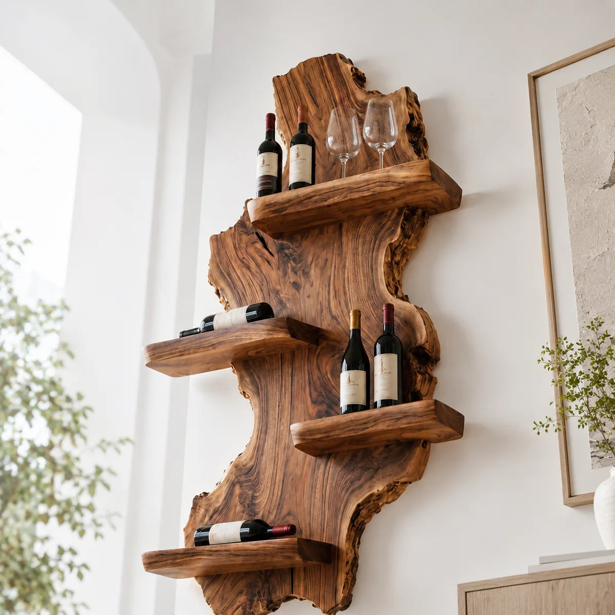 Timber Cascade Live Edge Solid Wood Wall Wine Rack for Home Bars & Wine Lovers TT006-2338