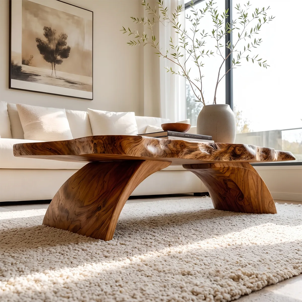 Live Edge Coffee Table | Organic Solid Wood Slab Center Table for Living Room TT006-7391