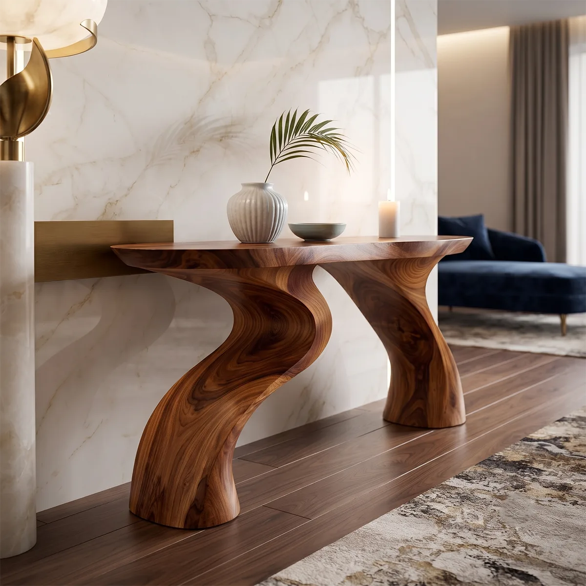 Modern Sculptural Console Table | Solid Wood Organic Entryway Hallway Accent Table TT006-3072