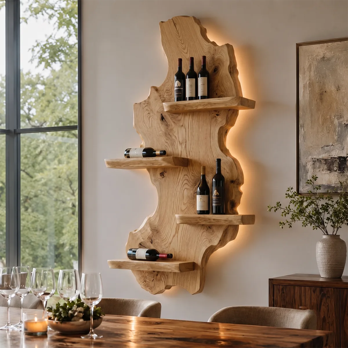 Timber Cascade Live Edge Solid Wood Wall Wine Rack for Home Bars & Wine Lovers TT006-2338
