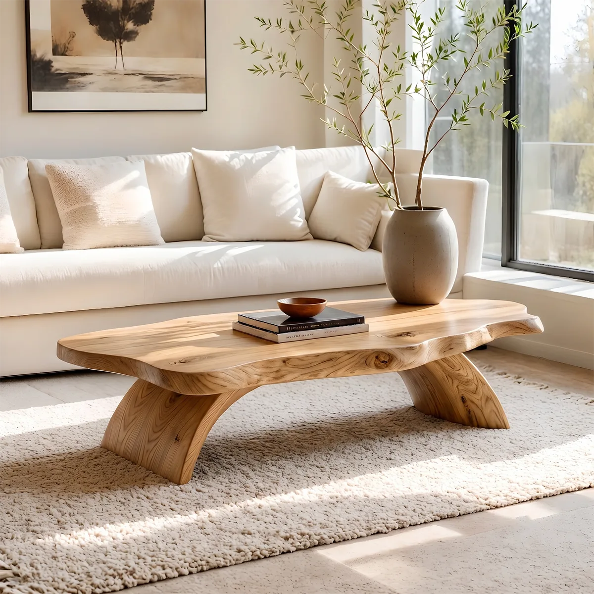 Live Edge Coffee Table | Organic Solid Wood Slab Center Table for Living Room TT006-7391
