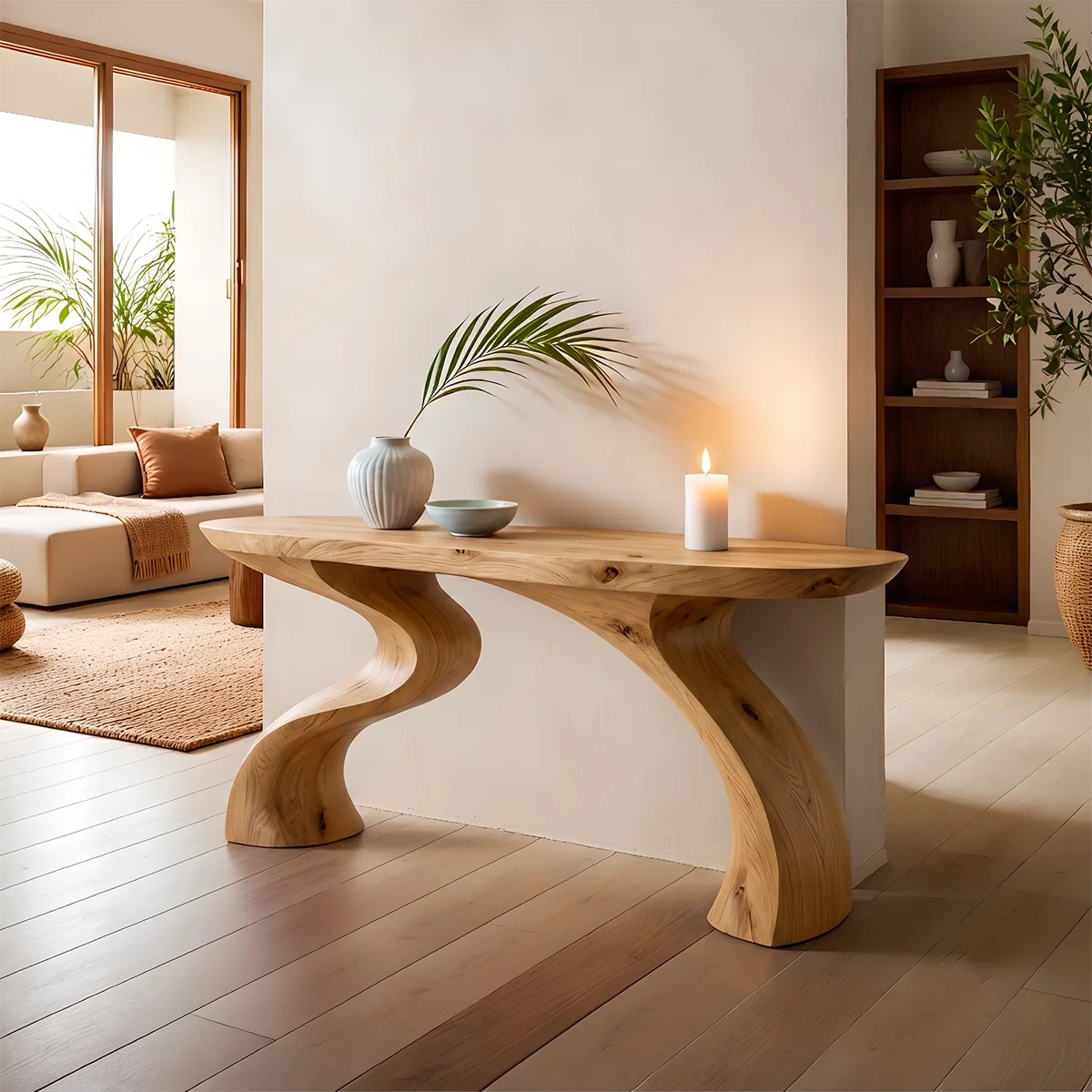 Modern Sculptural Console Table | Solid Wood Organic Entryway Hallway Accent Table TT006-3072
