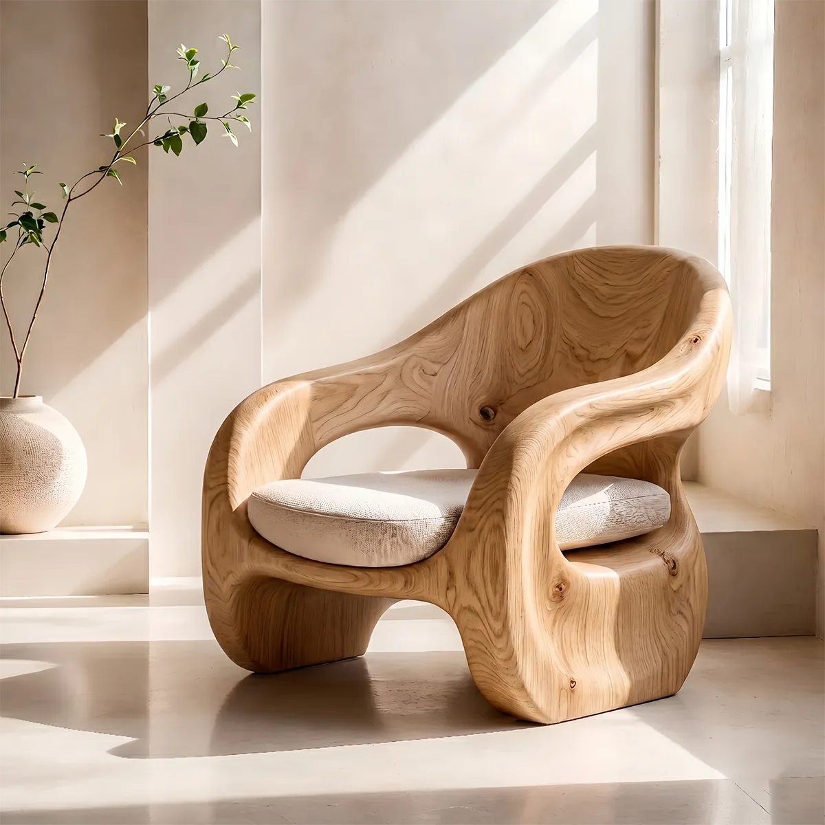 Organic Sculptural Solid Wood Lounge Chair | Handcrafted Curved Wooden Accent Chair TT006-8559