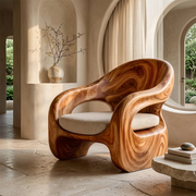 Organic Sculptural Solid Wood Lounge Chair | Handcrafted Curved Wooden Accent Chair TT006-8559