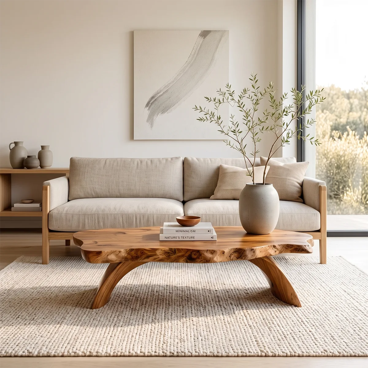 Live Edge Coffee Table | Organic Solid Wood Slab Center Table for Living Room TT006-7391