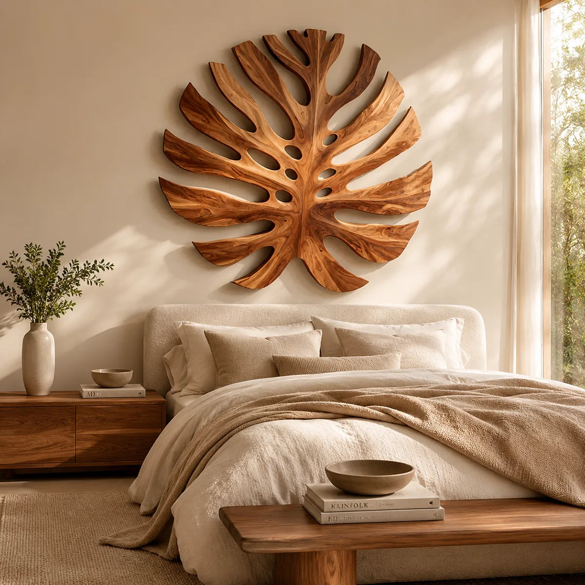 Large Monstera Leaf Wood Wall Art | Botanical Wooden Wall Decor for Bedroom, Living Room & Modern Home TT006-3388