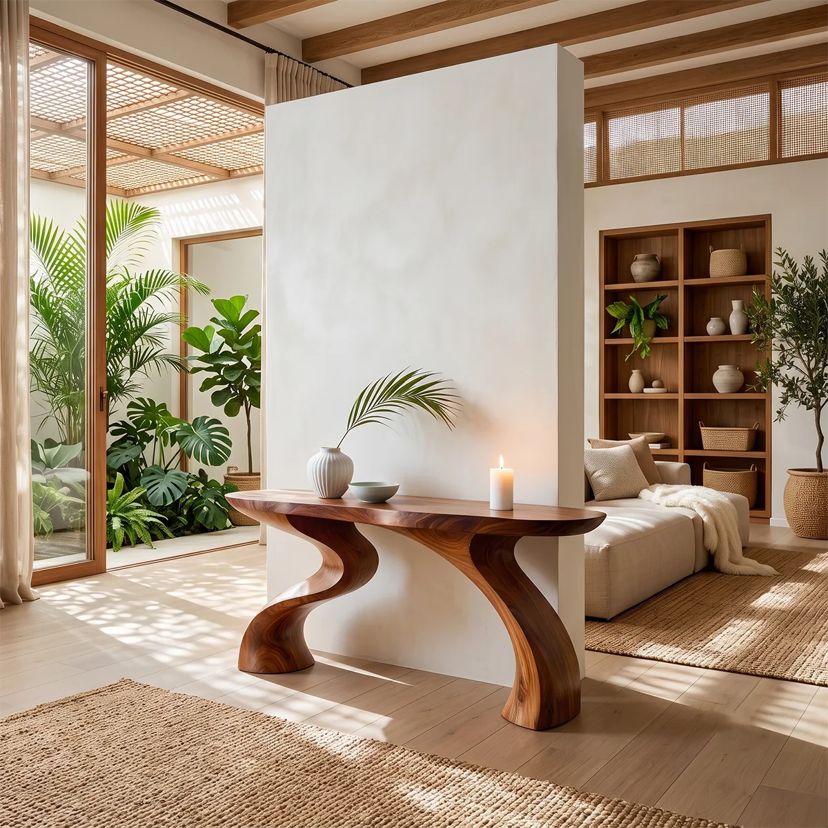Modern Sculptural Console Table | Solid Wood Organic Entryway Hallway Accent Table TT006-3072
