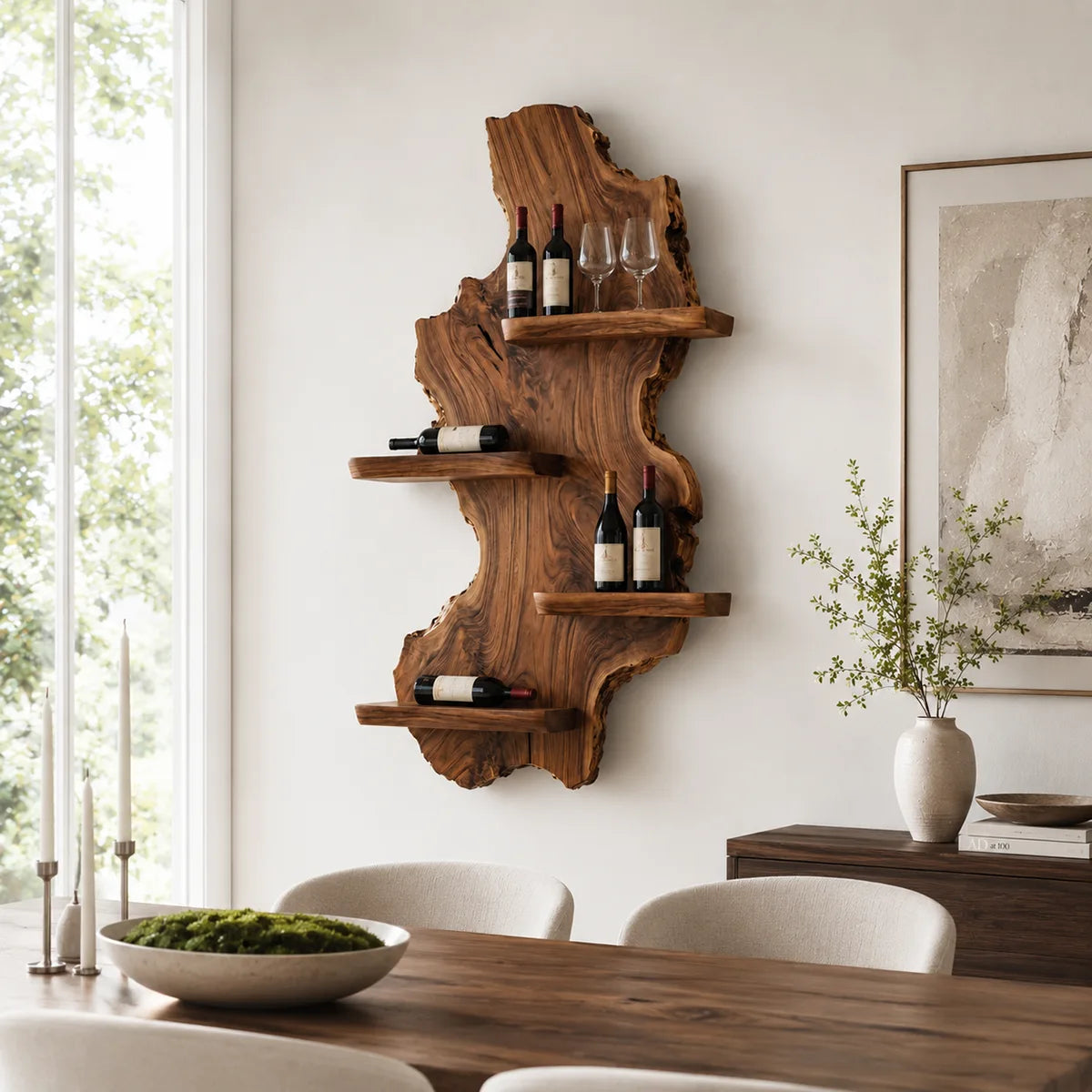 Timber Cascade Live Edge Solid Wood Wall Wine Rack for Home Bars & Wine Lovers TT006-2338