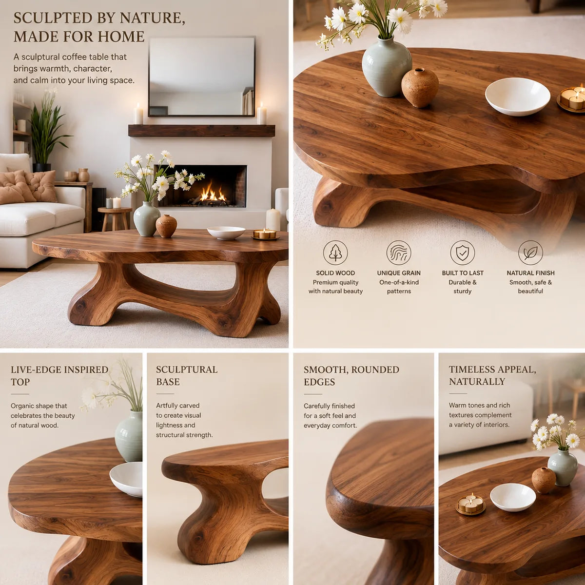 Natural Wood Coffee Table – Handmade Modern Organic Furniture