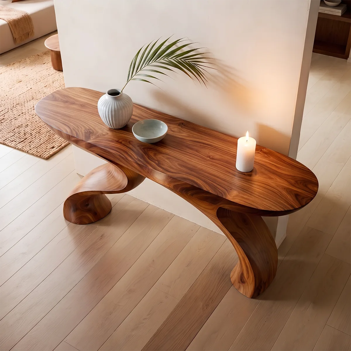 Modern Sculptural Console Table | Solid Wood Organic Entryway Hallway Accent Table TT006-3072