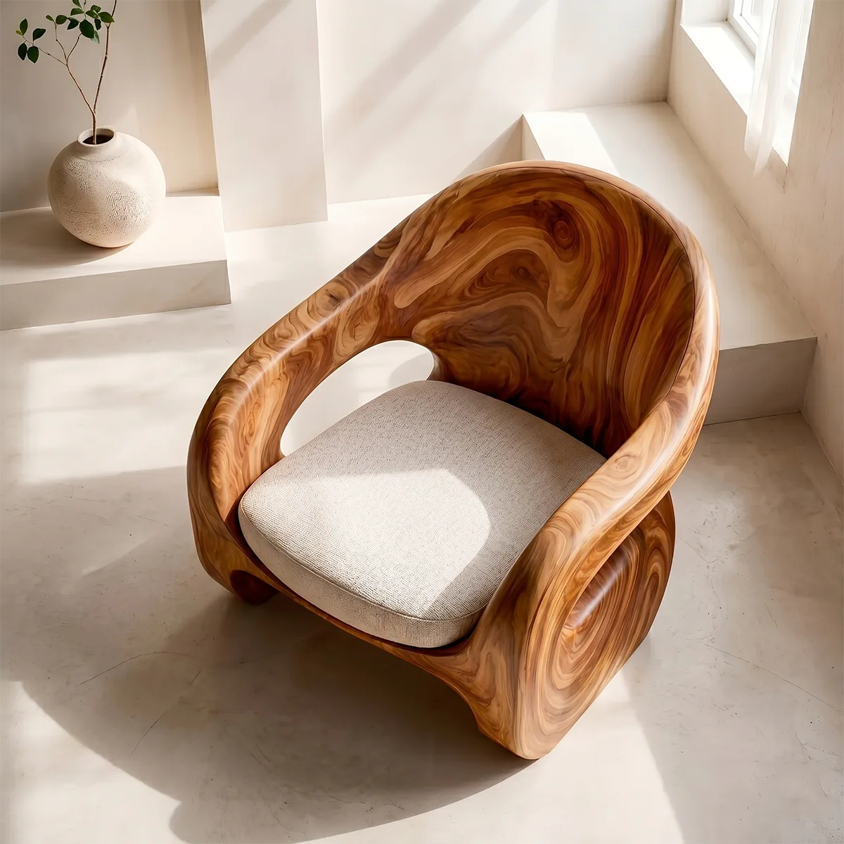 Organic Sculptural Solid Wood Lounge Chair | Handcrafted Curved Wooden Accent Chair TT006-8559