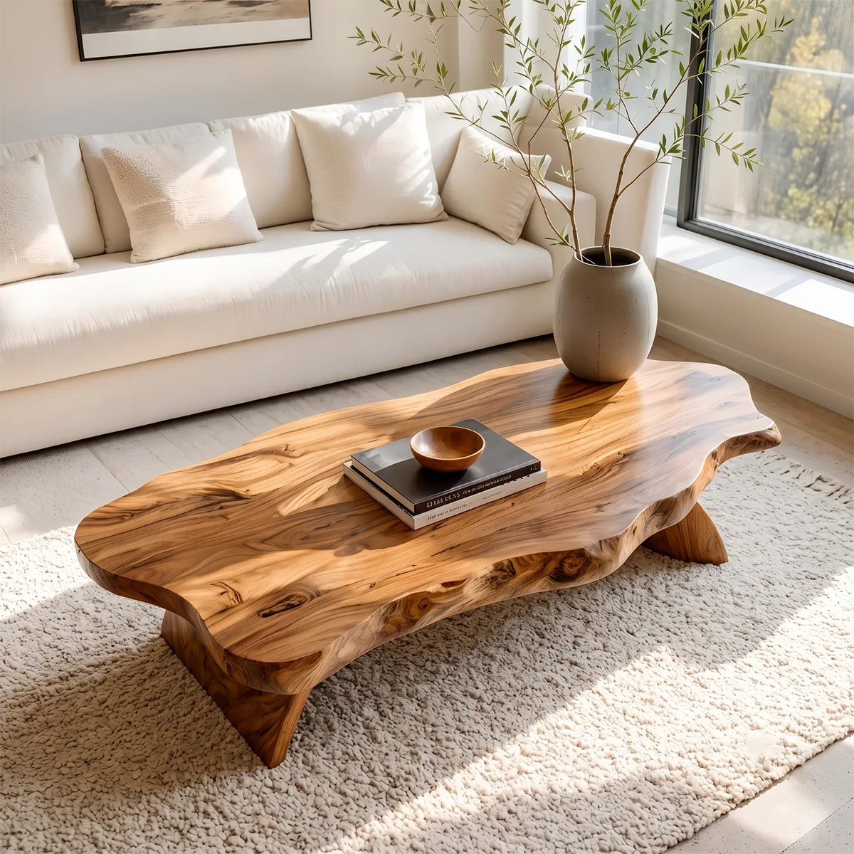 Live Edge Coffee Table | Organic Solid Wood Slab Center Table for Living Room TT006-7391