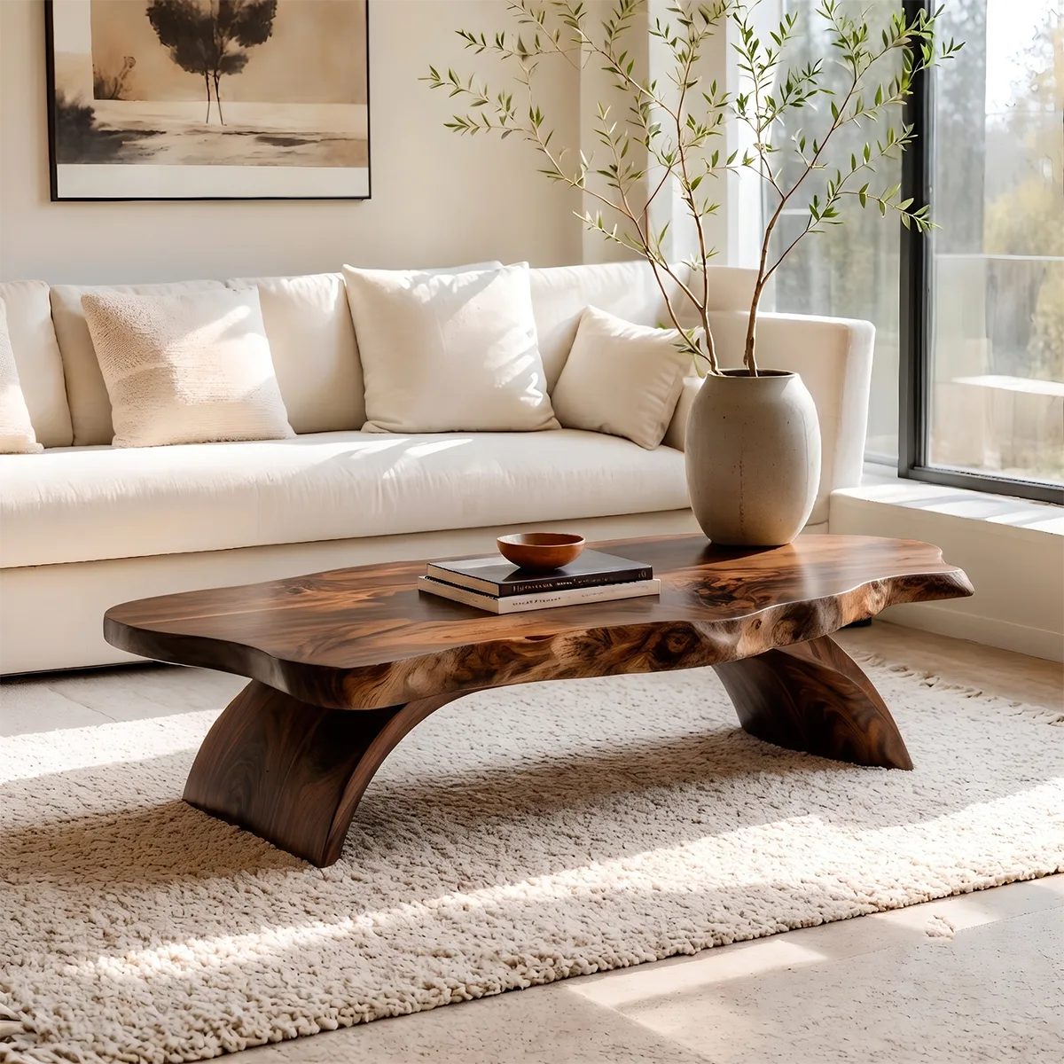 Live Edge Coffee Table | Organic Solid Wood Slab Center Table for Living Room TT006-7391