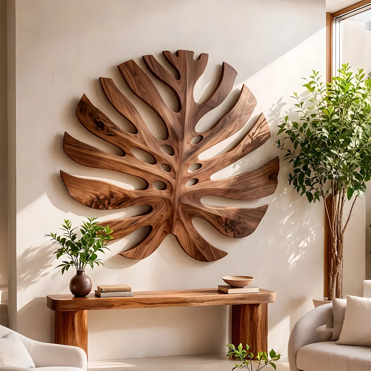 Large Monstera Leaf Wood Wall Art | Botanical Wooden Wall Decor for Bedroom, Living Room & Modern Home TT006-3388