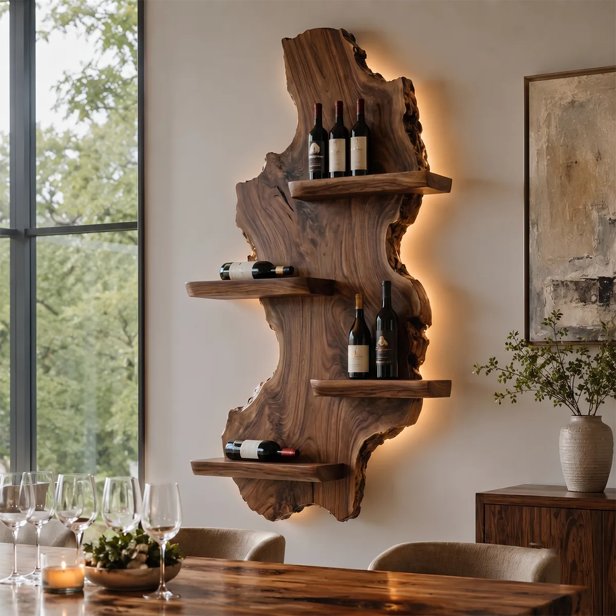 Timber Cascade Live Edge Solid Wood Wall Wine Rack for Home Bars & Wine Lovers TT006-2338