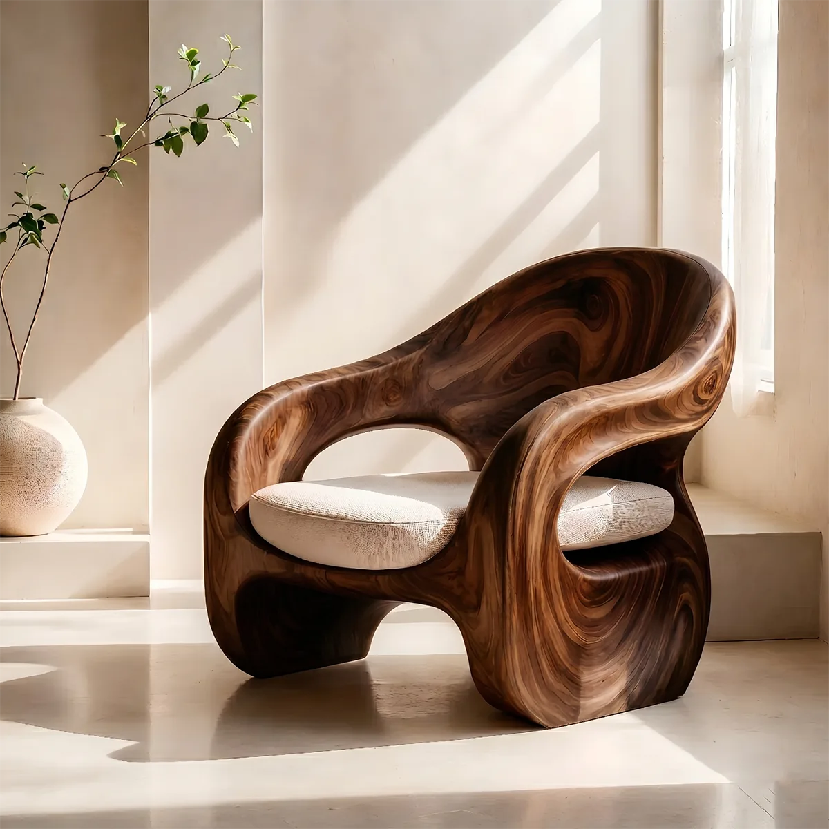 Organic Sculptural Solid Wood Lounge Chair | Handcrafted Curved Wooden Accent Chair TT006-8559