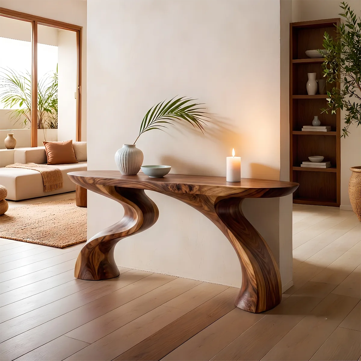 Modern Sculptural Console Table | Solid Wood Organic Entryway Hallway Accent Table TT006-3072