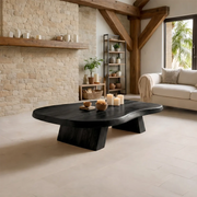 Large Organic Solid Wood Coffee Table with Tapered Pedestal Base