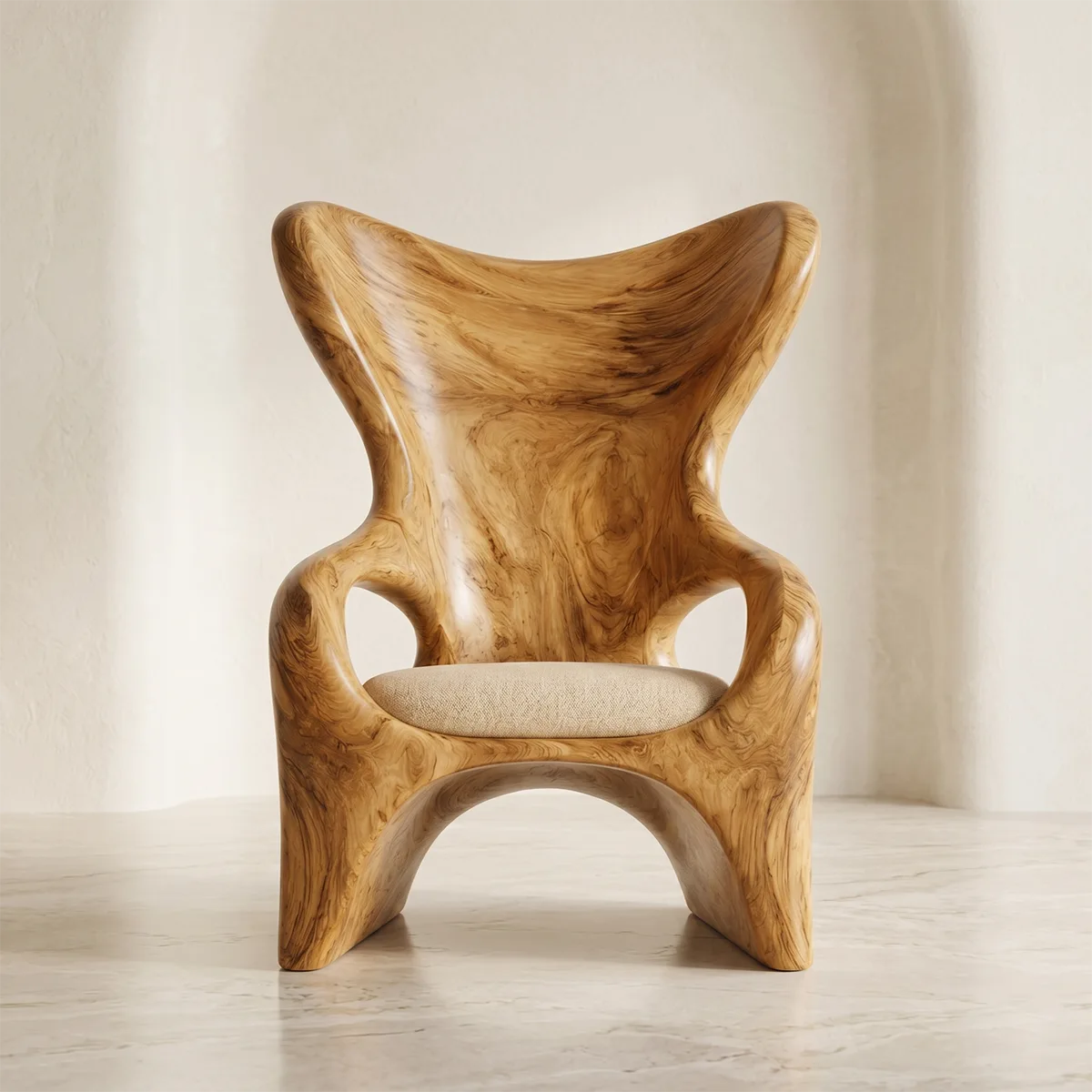 Organic High Back Solid Wood Lounge Chair | Sculptural Handcrafted Wooden Accent Chair TT006-3675