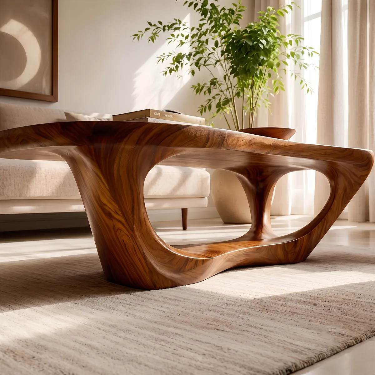 Sculptural Organic Coffee Table | Modern Solid Wood Freeform Center Table TT006-8904