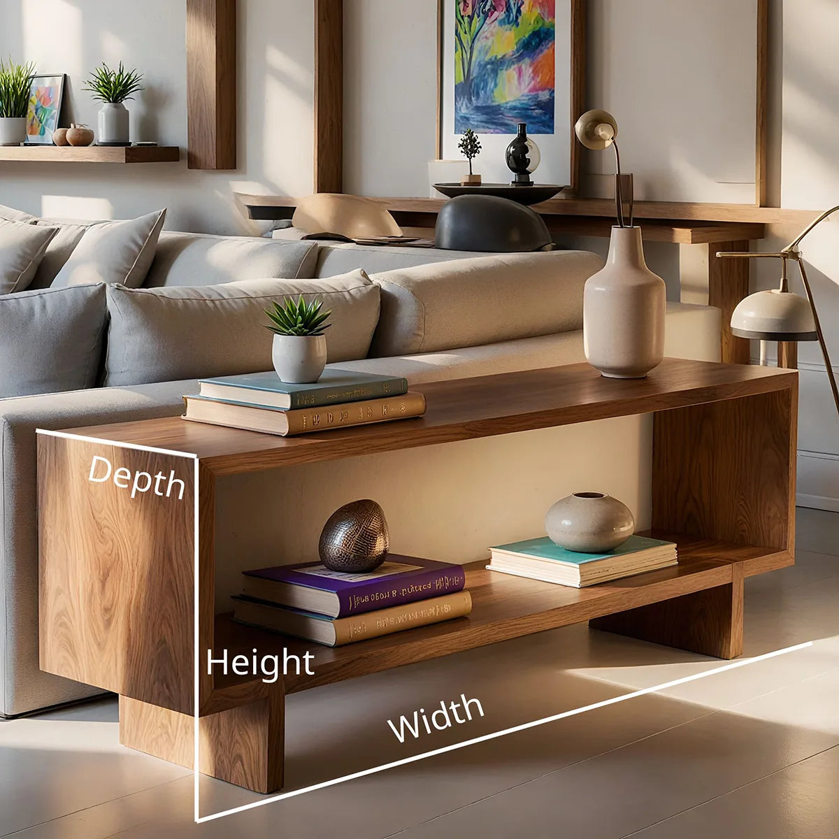 Solid Wood Sofa Console Table with Open Shelf and Block Legs