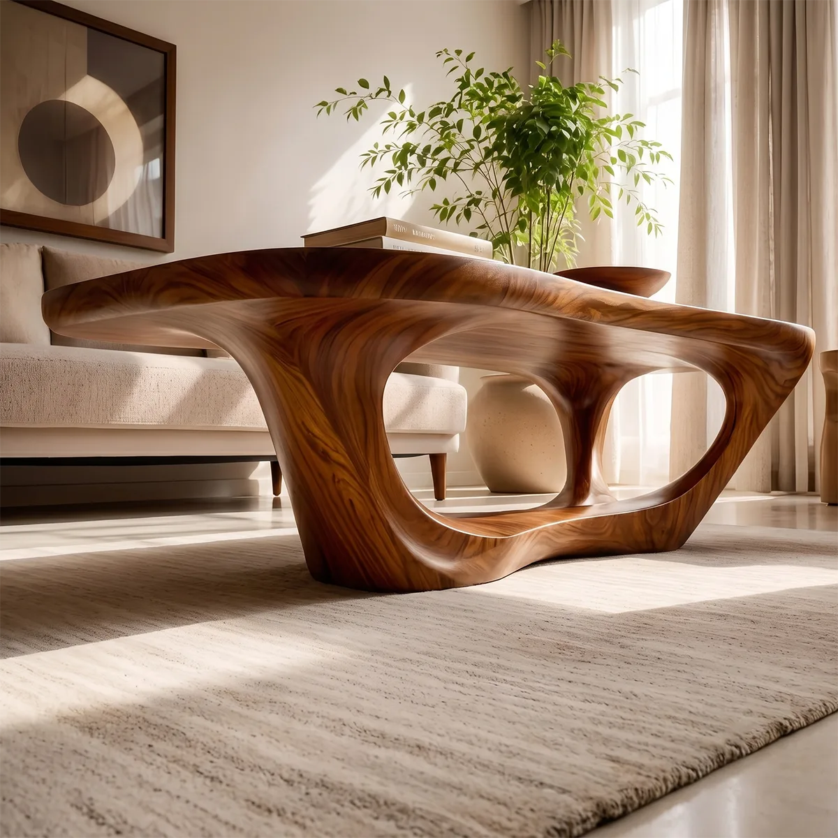 Sculptural Organic Coffee Table | Modern Solid Wood Freeform Center Table TT006-8904