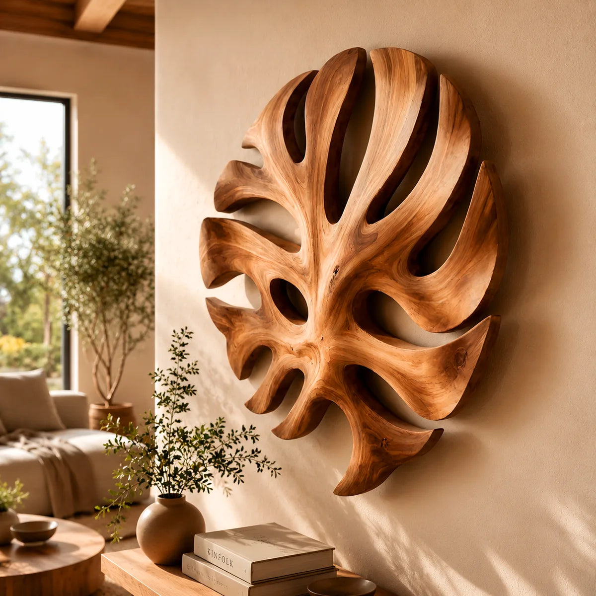 Round Monstera Leaf Wood Wall Art | Tropical Botanical Wooden Wall Decor for Living Room, Bedroom & Entryway TT006-2435