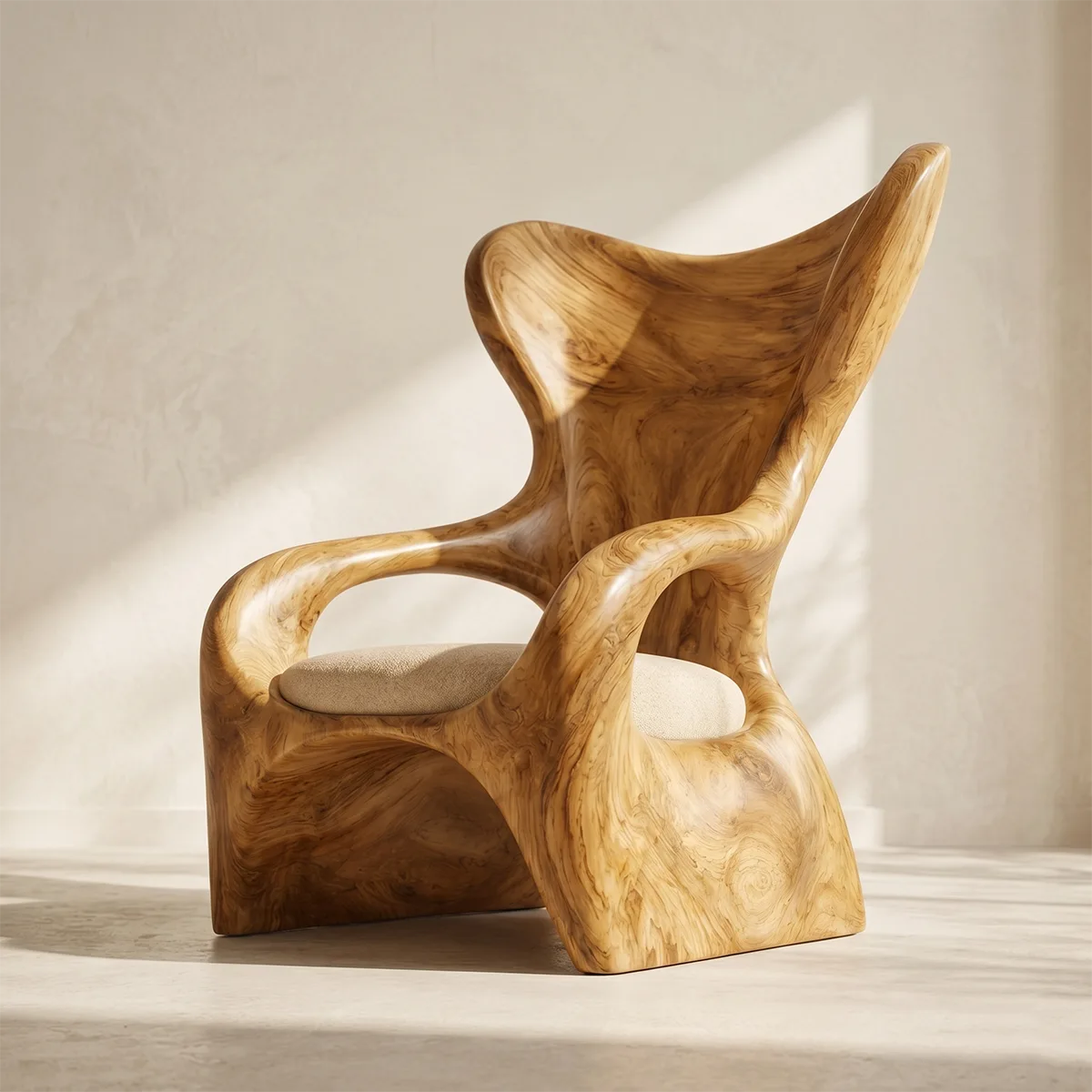 Organic High Back Solid Wood Lounge Chair | Sculptural Handcrafted Wooden Accent Chair TT006-3675