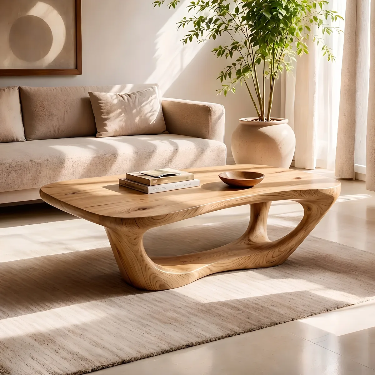 Sculptural Organic Coffee Table | Modern Solid Wood Freeform Center Table TT006-8904