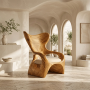 Organic High Back Solid Wood Lounge Chair | Sculptural Handcrafted Wooden Accent Chair TT006-3675
