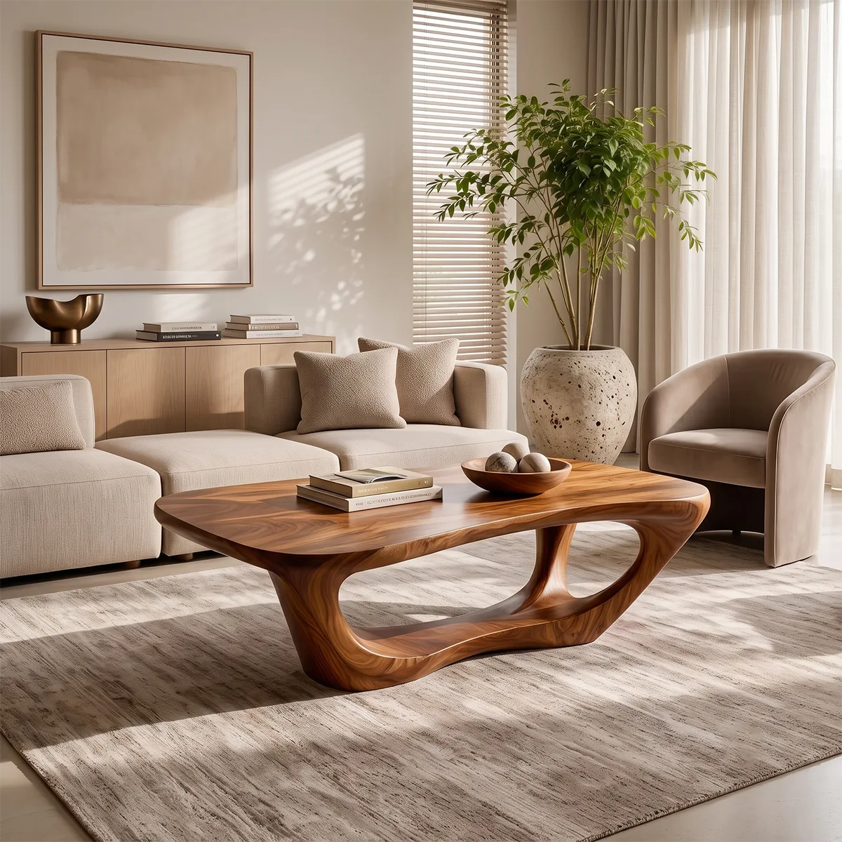 Sculptural Organic Coffee Table | Modern Solid Wood Freeform Center Table TT006-8904