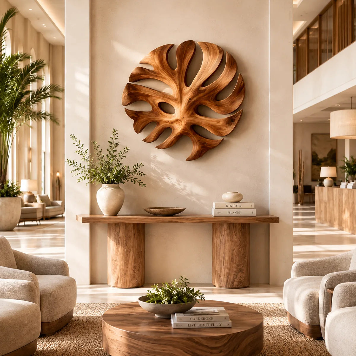Round Monstera Leaf Wood Wall Art | Tropical Botanical Wooden Wall Decor for Living Room, Bedroom & Entryway TT006-2435