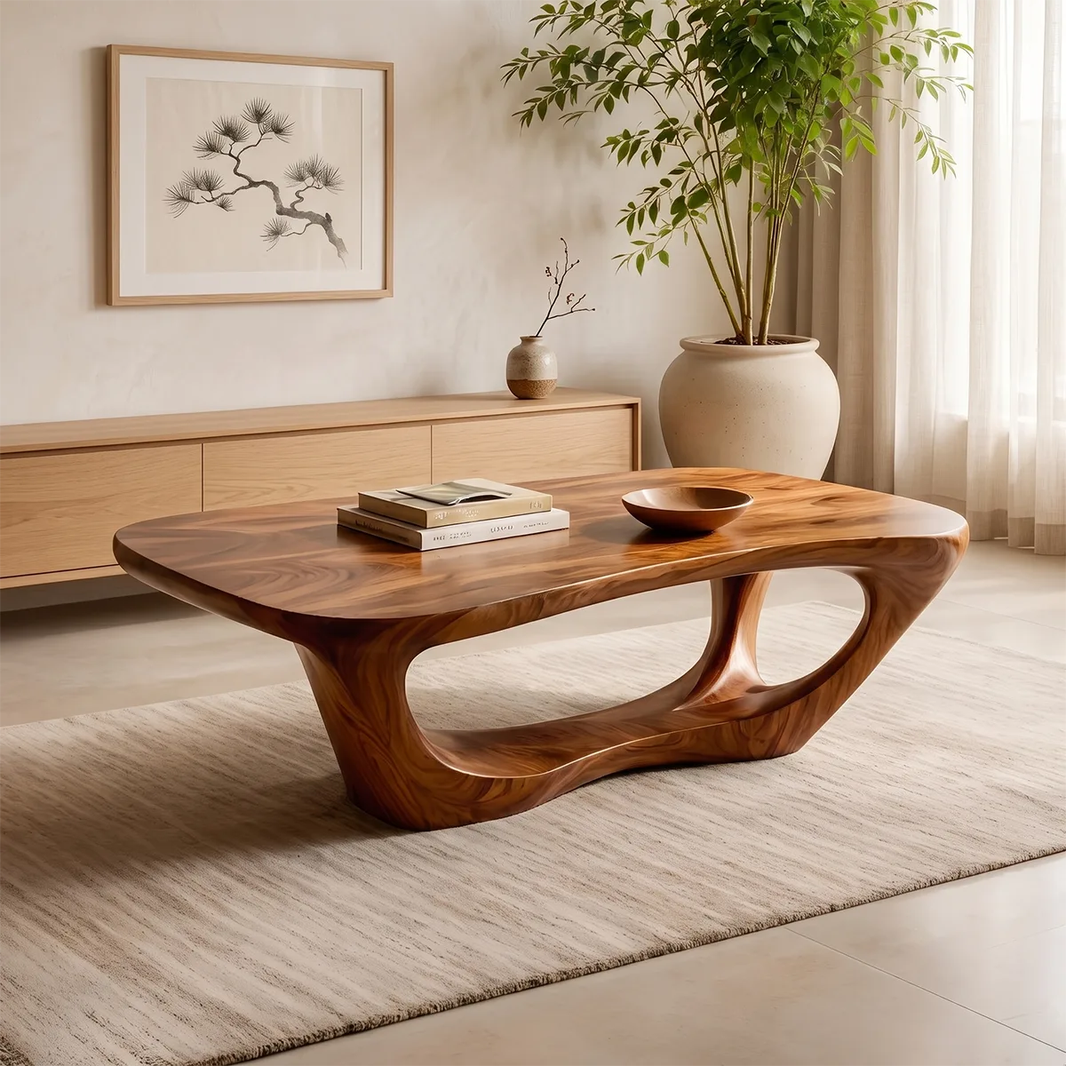 Sculptural Organic Coffee Table | Modern Solid Wood Freeform Center Table TT006-8904
