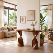 Modern Twist Pedestal Console Table | Sculptural Solid Wood Entryway Hallway Accent Table TT006-2523