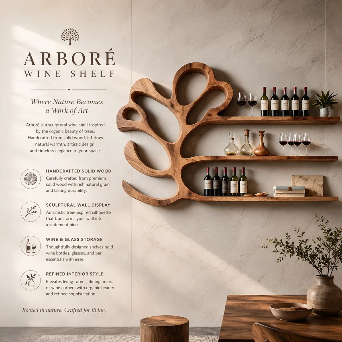 Arbor Halo Solid Wood Wall Wine Rack for Modern Dining Rooms TT006-9711