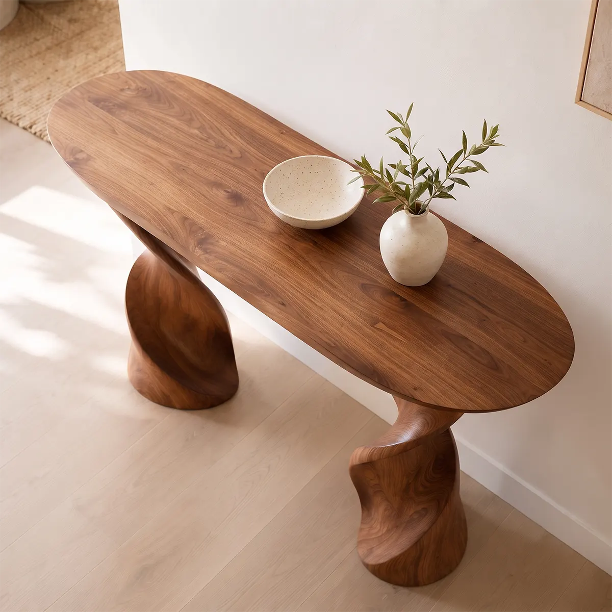 Modern Twist Pedestal Console Table | Sculptural Solid Wood Entryway Hallway Accent Table TT006-2523